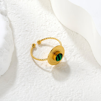 Dainty Malachite Stone Cuff Ring | Waterproof Stainless Steel for Women