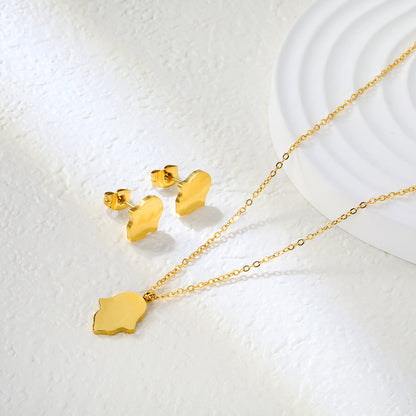 8.7x10.8mm Gold Stud Earrings + 10.7x13.6mm Pendant Set - 0.3mm Cross Chain (40+5cm) & 6mm Tag - Stainless Steel Wholesale Jewelry