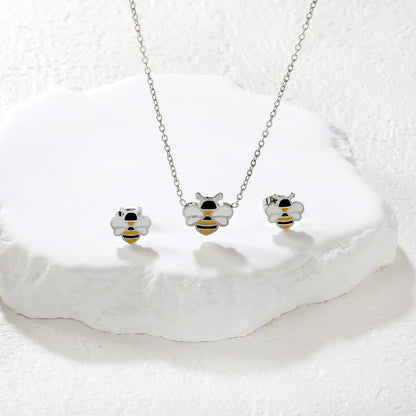 Wholesale Bee Jewelry Set - Enamel & Stainless Steel | Waterproof Hypoallergenic Earrings & Necklace | Matching Set