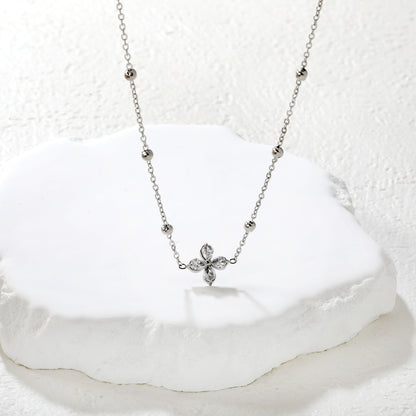 Women’s Elegant Hypoallergenic Necklace Stainless Steel Crystal Flower Necklace