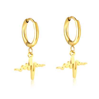 PVD 18k Gold Stainless Steel Hoop Earrings Women Punk Hip Pop Pendant