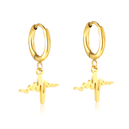 PVD 18k Gold Stainless Steel Hoop Earrings Women Punk Hip Pop Pendant