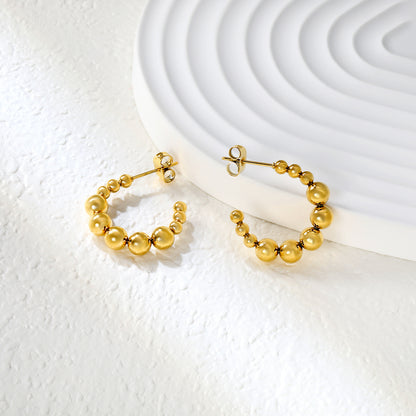 Wholesale Gold Stainless Steel Open Hoop Earrings | 5mm Half-Round Bead Detail | 14.1mm Spring Lever Back | Bulk Fashion Earrings for Retailers