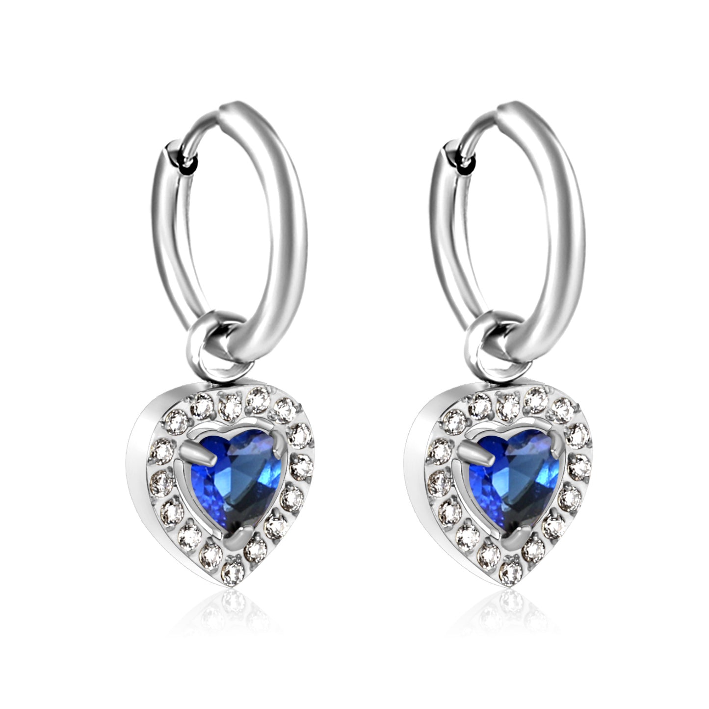 2*14mm Stainless Steel PVD 18k gold/Steel Earrings + 9.6*10.2mm blue zirconium heart shaped earrings gold color
