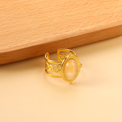 Open Oval Band with White Natural Stone Ring