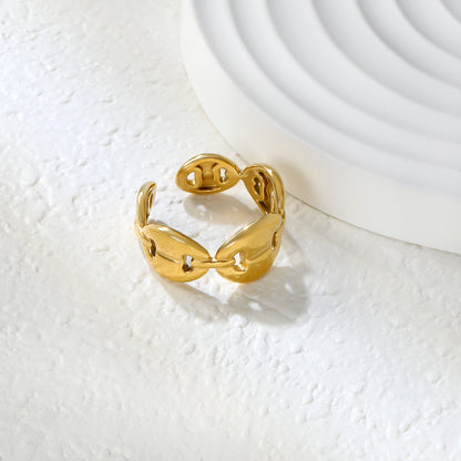 ✨ Wholesale Stainless Steel Open Ring - Gold Tone Adjustable Size 8 (10mm Height, 2.8g)