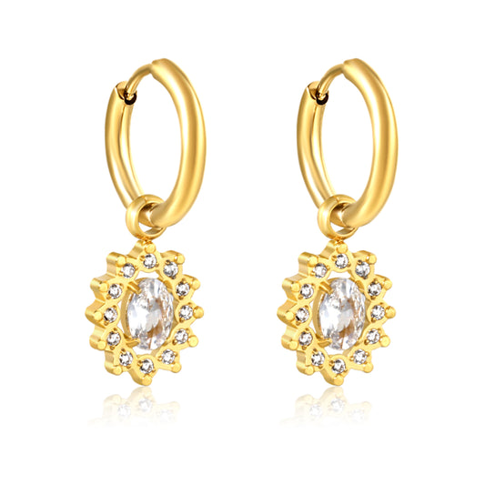 2*14.1mm PVD 18k gold earrings + 10.2*12mm white zirconium orbicular shaped earrings gold color
