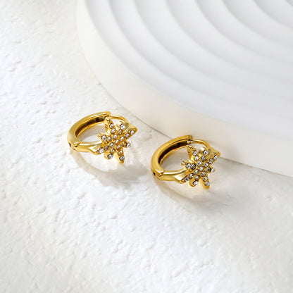 ✨ Wholesale Gold Stainless Steel Ear Cuff Set - 5 Styles (Stars/Crosses/Sunburst) w/ White Zircon | 10mm Inner Diameter (1.7-2.1g)