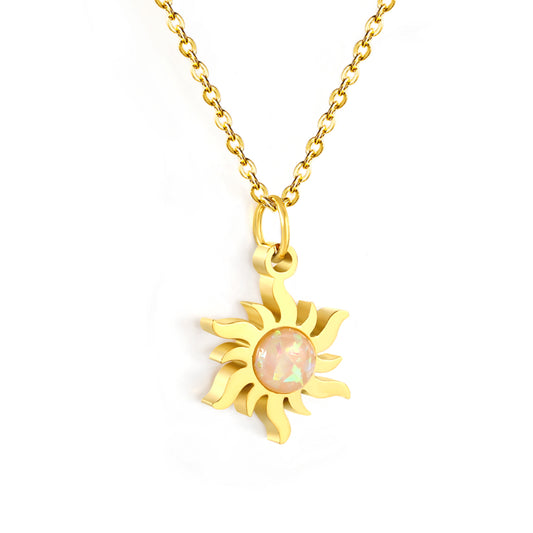 40+5cm Stainless Steel Jewelry Necklace 18k Gold Plated 11.4*15.2mm Cz Stone Sun Pendant Necklace