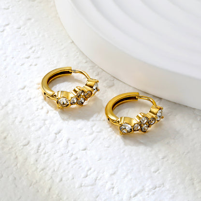 Wholesale Gold Stainless Steel Earrings Collection - 6 Trendy Styles with White Zircon/Czech Glass (2.2mm French Hooks）