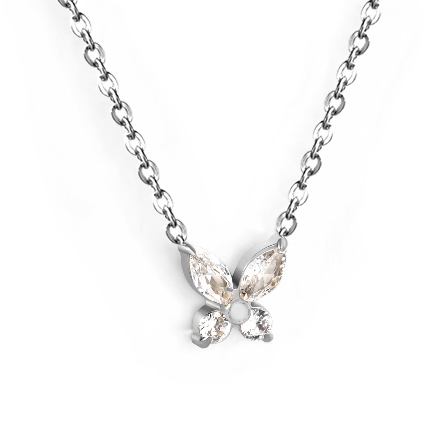 45+5cm Stainless Steel Necklace 8.8*9.1mm Dainty Zircon Butterfly Charm for Women Wholesale