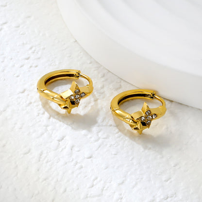 ✨ Wholesale Gold Stainless Steel Ear Cuff Set - 5 Styles (Stars/Crosses/Sunburst) w/ White Zircon | 10mm Inner Diameter (1.7-2.1g)