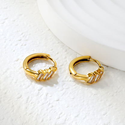Bulk 4.2x8mm Three Angled Square Zircon Earrings | 2.2mm 10mm Inner Diameter Hook | Gold Plated Stainless Steel Fashion Jewelry