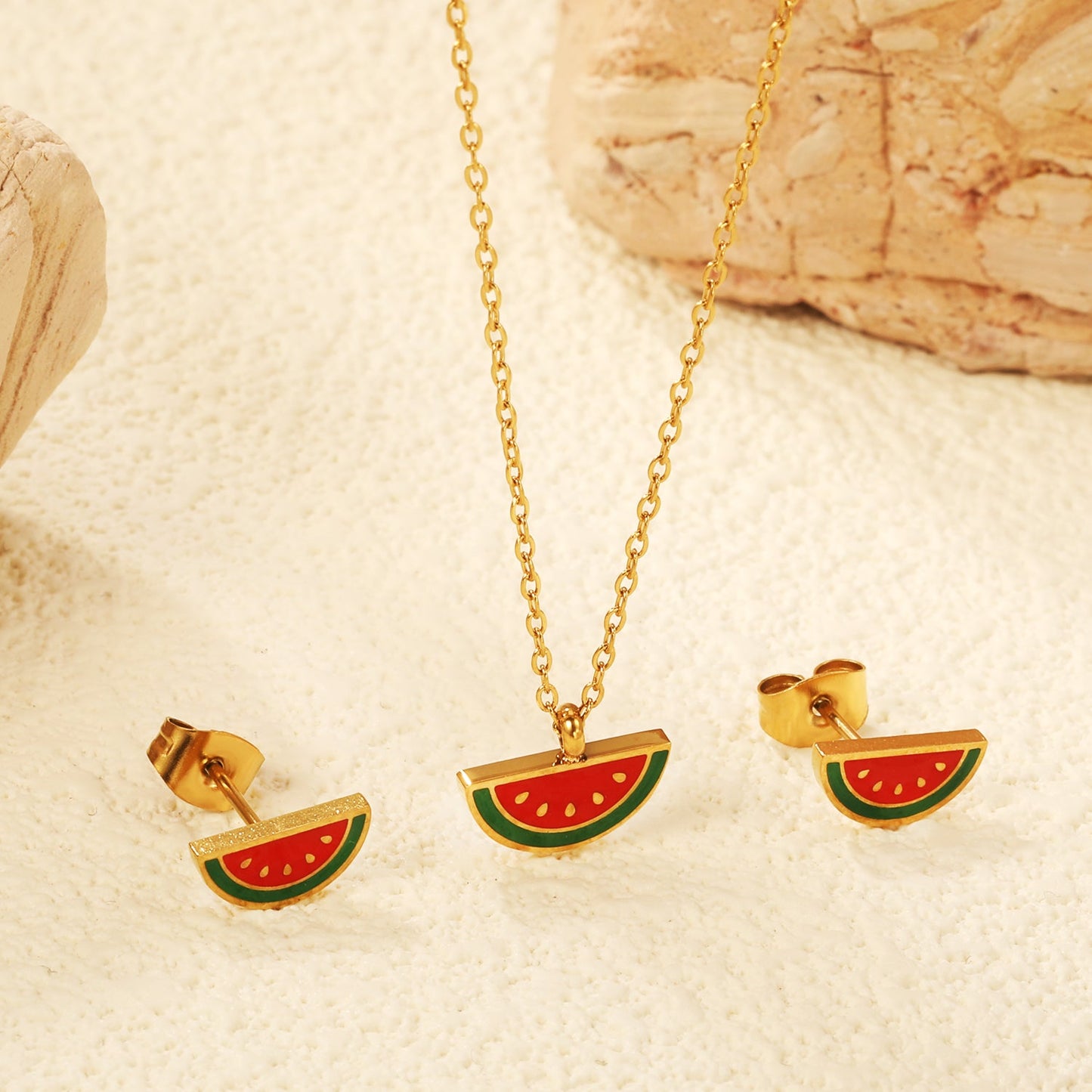 Watermelon Strap Mixed Color Oil Drip Accessories Set Steel / Gold 0.3 Cross 40+5+6mm Round Plaque Pendant: 12*6.5mm Earrings: 10*5mm