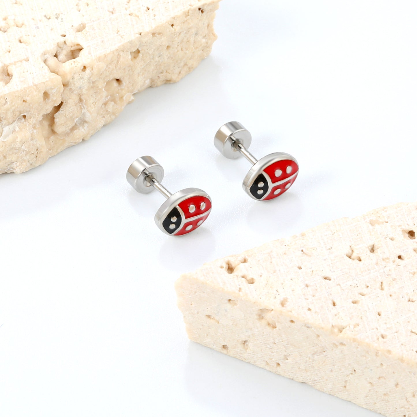 6*7.3mm Kids enamel drip oil Jewelry Red Ladybug Screw Back Earrings Lovely