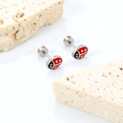 6*7.3mm Kids enamel drip oil Jewelry Red Ladybug Screw Back Earrings Lovely