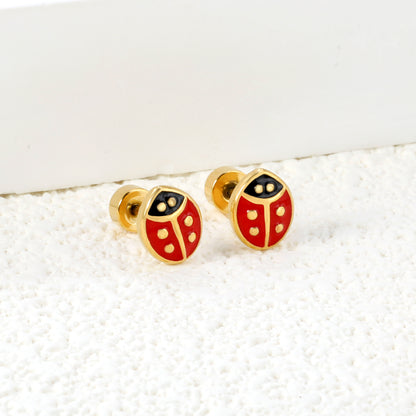 6*7.3mm Kids enamel drip oil Jewelry Red Ladybug Screw Back Earrings Lovely