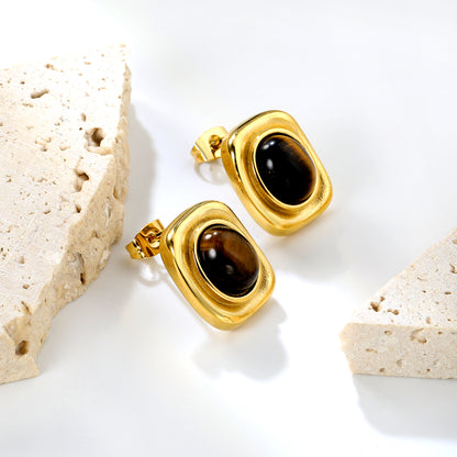 ✨ Natural Tiger Eye Studs Wholesale 14.4x17.2mm Mixed-Cut | Gold Plated Earrings | 6.5g Luxury Weight