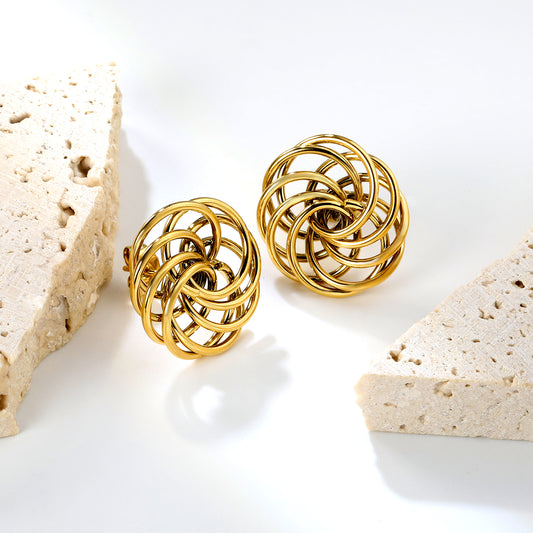 ✨ Wholesale 19.7mm Gold Floral Hoop Earrings Round Wreath Design | 5.2g Stainless Steel Earrings Bulk | Hypoallergenic