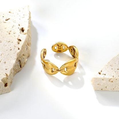 ✨ Wholesale Stainless Steel Open Ring - Gold Tone Adjustable Size 8 (10mm Height, 2.8g)
