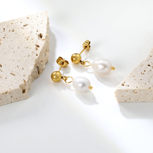 ✨ Luxury Pearl Earrings Wholesale 8.4x12mm Natural Pearl | 6mm Gold Spacer | Hypoallergenic Jewelry for Boutiques