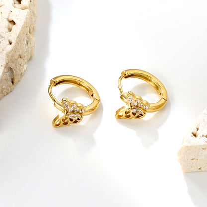 Wholesale Nature-Inspired Earrings – Butterfly & Bee Designs with White Zircon/Czech Glass (Gold Stainless Steel, 2.2mm French Hook)