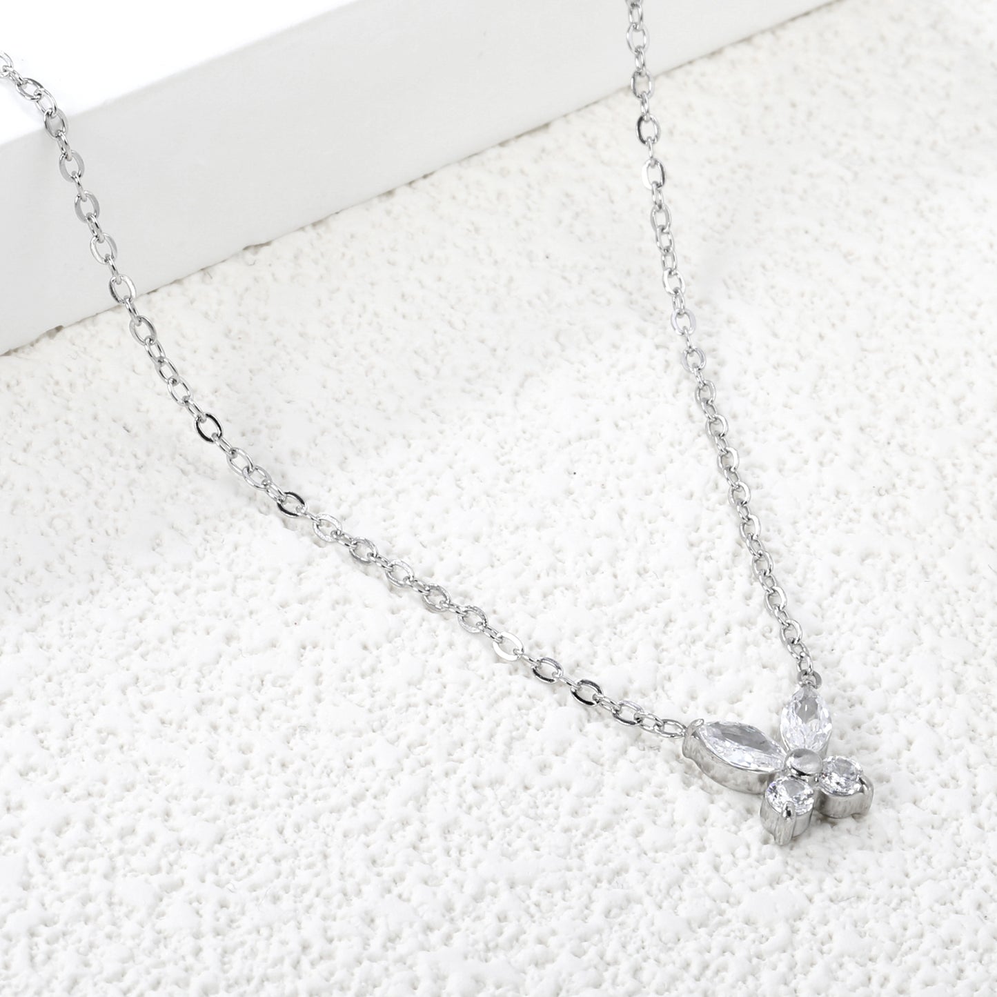 45+5cm Stainless Steel Necklace 8.8*9.1mm Dainty Zircon Butterfly Charm for Women Wholesale