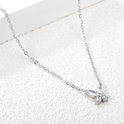 45+5cm Stainless Steel Necklace 8.8*9.1mm Dainty Zircon Butterfly Charm for Women Wholesale
