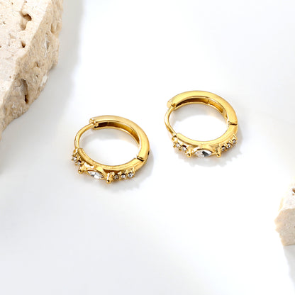 Wholesale Gold Stainless Steel Earrings Collection - 6 Trendy Styles with White Zircon/Czech Glass (2.2mm French Hooks）