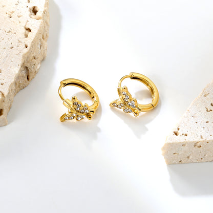 Wholesale Nature-Inspired Earrings – Butterfly & Bee Designs with White Zircon/Czech Glass (Gold Stainless Steel, 2.2mm French Hook)