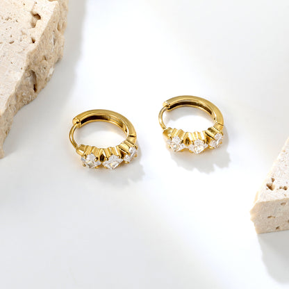 Bulk 4.2x8mm Three Angled Square Zircon Earrings | 2.2mm 10mm Inner Diameter Hook | Gold Plated Stainless Steel Fashion Jewelry