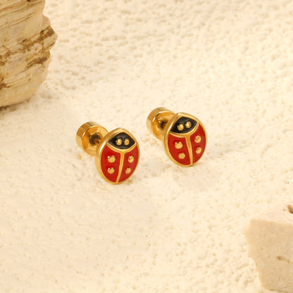 6*7.3mm Kids enamel drip oil Jewelry Red Ladybug Screw Back Earrings Lovely