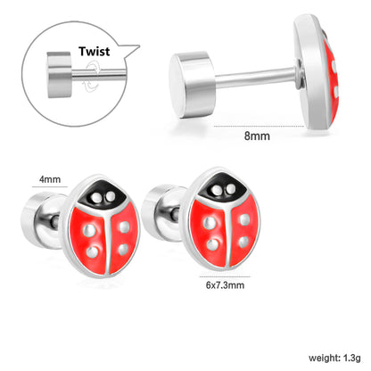 6*7.3mm Kids enamel drip oil Jewelry Red Ladybug Screw Back Earrings Lovely