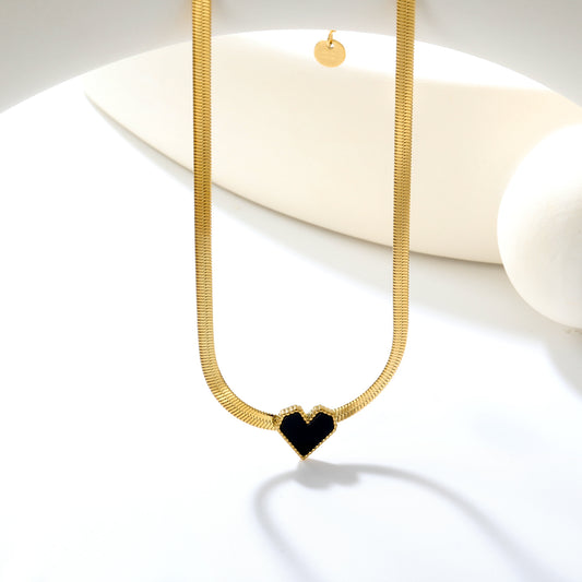 ✨ Wholesale Gold Necklace Set - 5.9mm White Zircon & 11.5x10.6mm Black Heart Pendants | 3.2mm/3.3mm Blade Chains 40+5cm