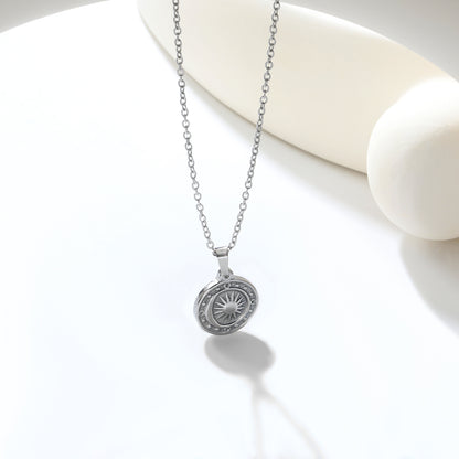 ✨ Wholesale Sun Moon Star Compass Pendant Necklace - 15.4mm Stainless Steel w/ 45+5cm Chain (5.5g)