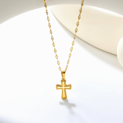✨Wholesale Gold Cross Necklace Set 3-Piece Layered (5-31.3mm) + 18.8mm Crucifix | 40+5cm & 45+5cm Chains | Stainless Steel Bulk