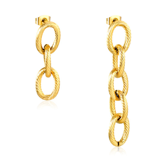 PVD 18k Gold Plated Chain Dangle Drop Hoop Earring  for Women Fashion Accessories Des