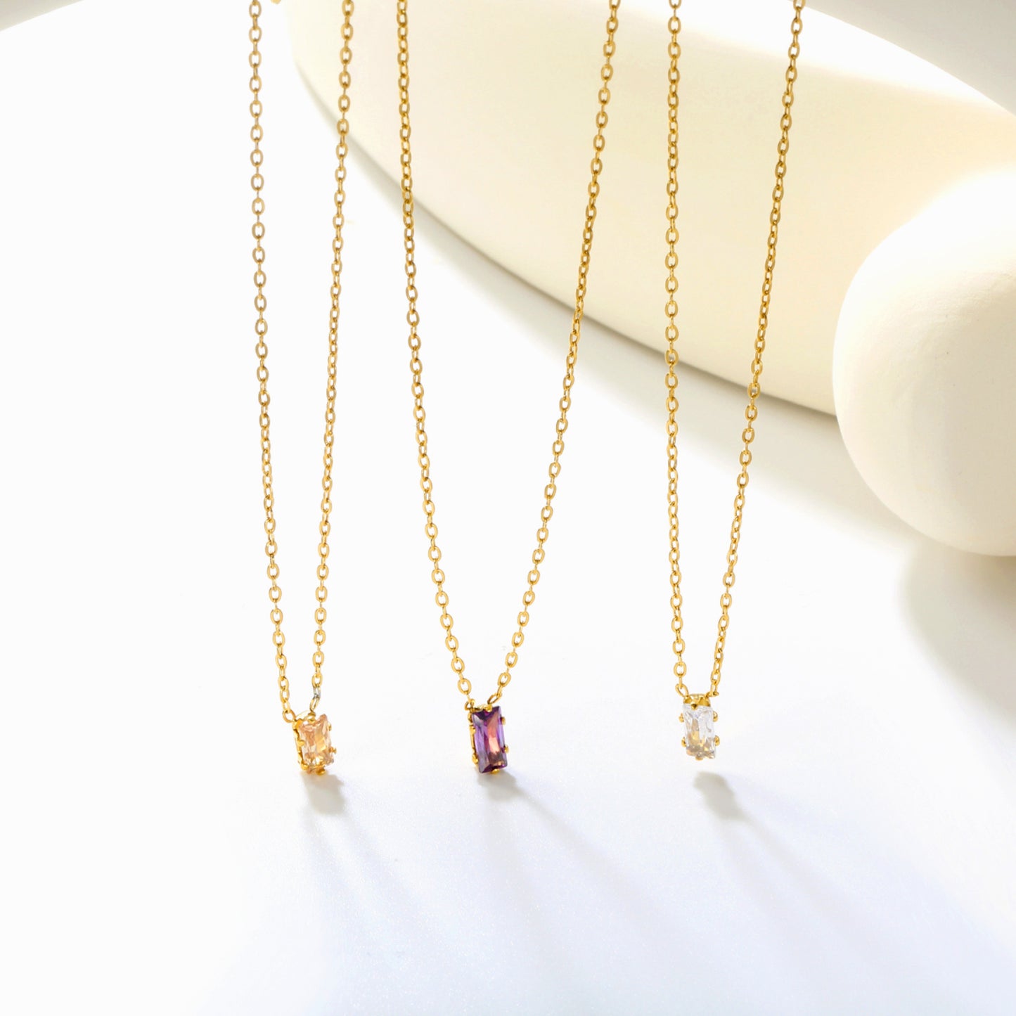Bulk Gold Square Zirconia Pendant Necklace – 4.5*7.4mm (3 Colors) | 0.3mm Cross Chain | 40+5cm Adjustable | Wholesale Jewelry for Retailers