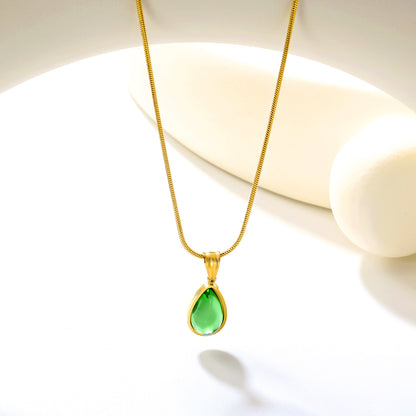 ✨ Wholesale Blue & Green Teardrop Necklace Set - 10.4x20.6mm & 10.2x18.6mm Crystal Pendants | 1.2mm Snake Chains 40+5cm (6.3g)