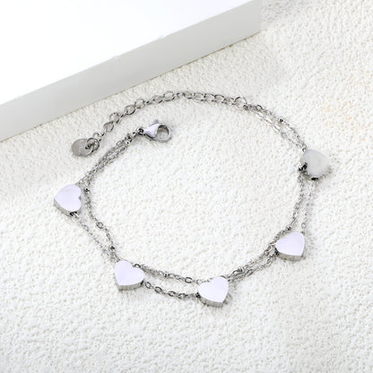 18+5cm Sweet Double Layer Heart Beads Bracelets for Women Wedding's Day Gift