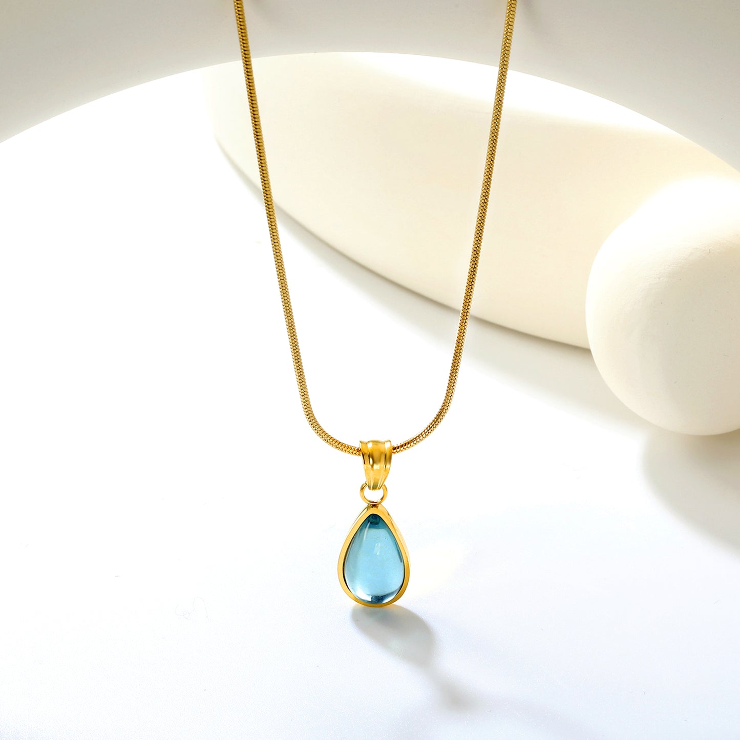 ✨ Wholesale Blue & Green Teardrop Necklace Set - 10.4x20.6mm & 10.2x18.6mm Crystal Pendants | 1.2mm Snake Chains 40+5cm (6.3g)