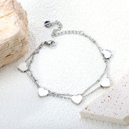 18+5cm Sweet Double Layer Heart Beads Bracelets for Women Wedding's Day Gift