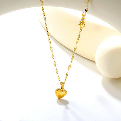✨ Wholesale 3D Heart Pendant Necklace - 10.6x11mm Gold Stainless Steel w/ Lip Chain 40+5cm (3.4g)