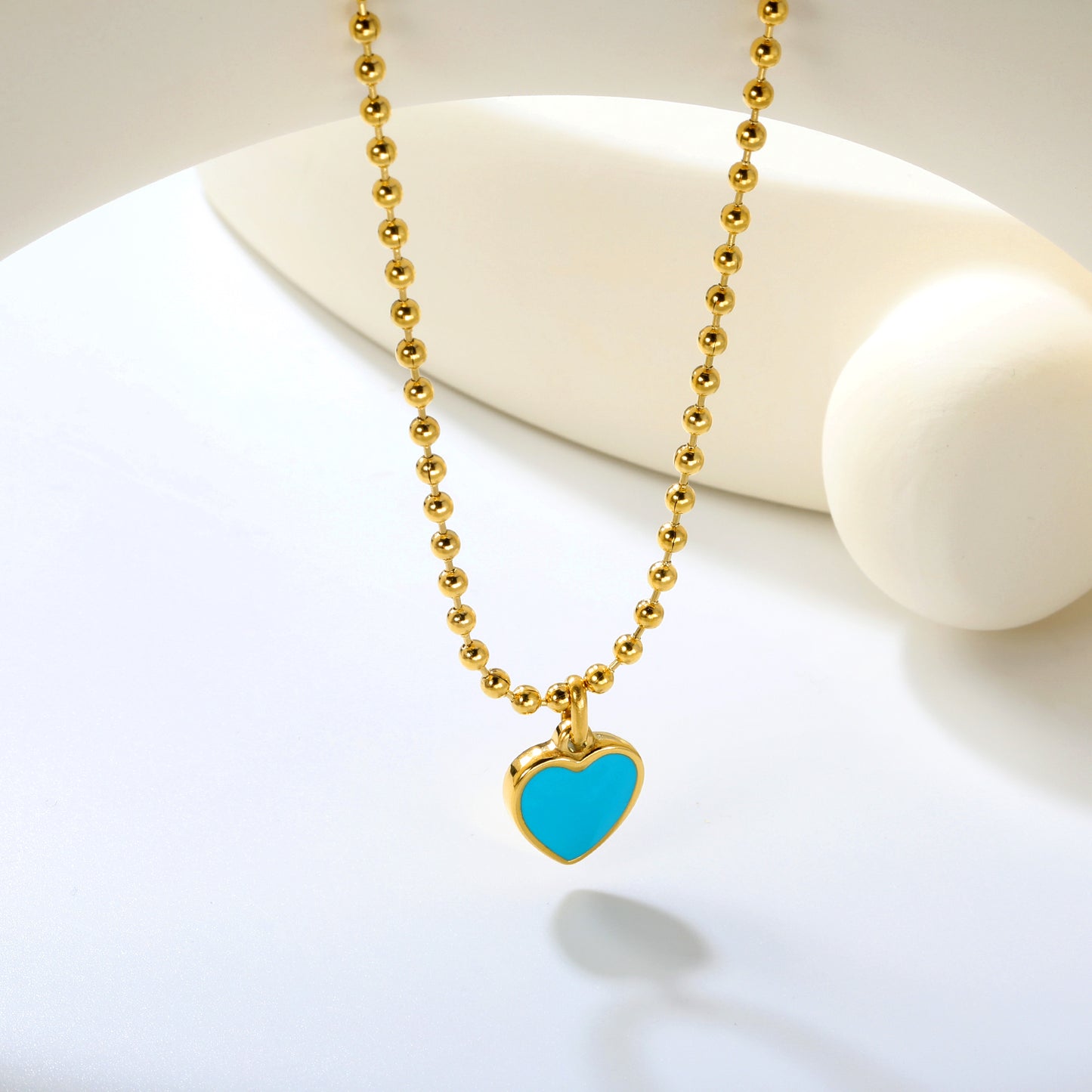 Bulk Double-Layer Gold Necklace Set | 5mm CZ Bar & Blue Dripping Love Heart Pendant | Adjustable Hammered Chains (50+40+5cm)