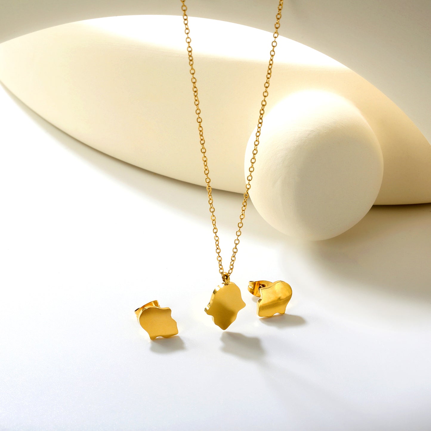 8.7x10.8mm Gold Stud Earrings + 10.7x13.6mm Pendant Set - 0.3mm Cross Chain (40+5cm) & 6mm Tag - Stainless Steel Wholesale Jewelry