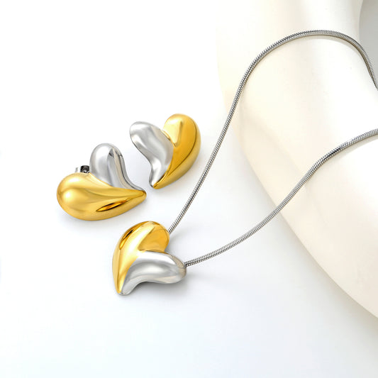 ✨ Jumbo Heart Jewelry Set (27x27.3mm) Wholesale Stainless Steel Earrings + Pendant | Heavy 1.6mm Chain 43+5cm | 3 Color Options