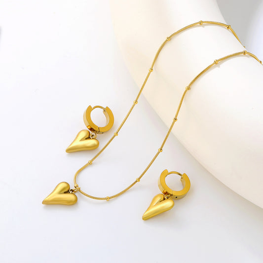 ✨ Wholesale Sharp Point Heart Earrings & Pendant Set 12.1x14.7mm | 42+5cm Snake Chain | Stainless Steel Jewelry Bulk