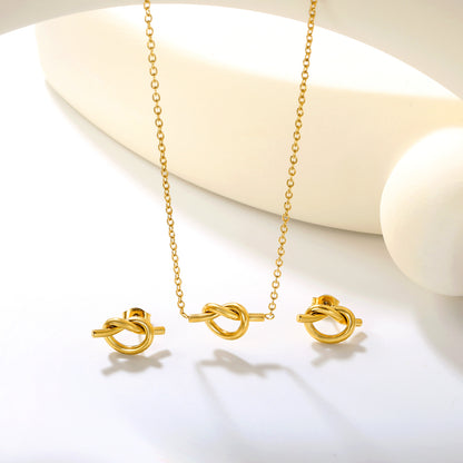 ✨ Dainty Knot Stud Earrings & Necklace Set Wholesale 8.6mm Gold Jewelry | Adjustable 42+5cm Thin Chain | Stainless Steel Bulk