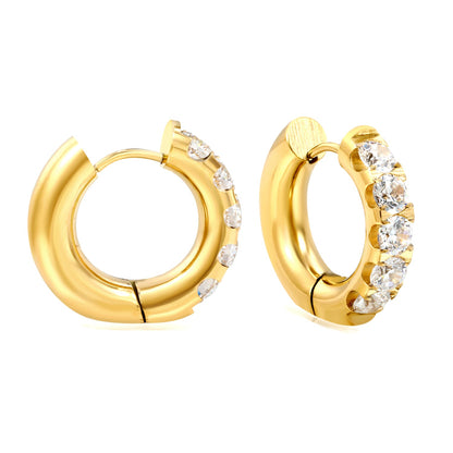 Round with 5 round white diamonds/mixed diamonds ear clips 5*21.6mm gold color
