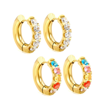 Round with 5 round white diamonds/mixed diamonds ear clips 5*21.6mm gold color